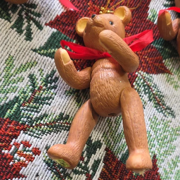 Vintage Jointed Porcelain Posable Chrismas Holiday Teddy Bear Ornaments Brown 3 - Picture 4 of 10